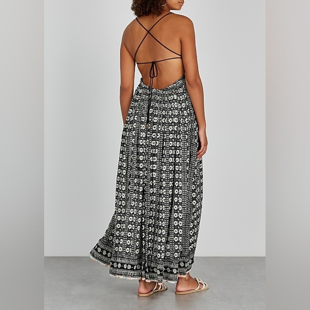 Free People Good Vibes Embroidered Cotton Long Maxi DRESS One Size - Picture 7 of 14